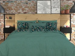 New Vente-unique Cabecero con mesitas de noche y almacenaje, 160 cm, roble y negro. MISTA Color natural claro