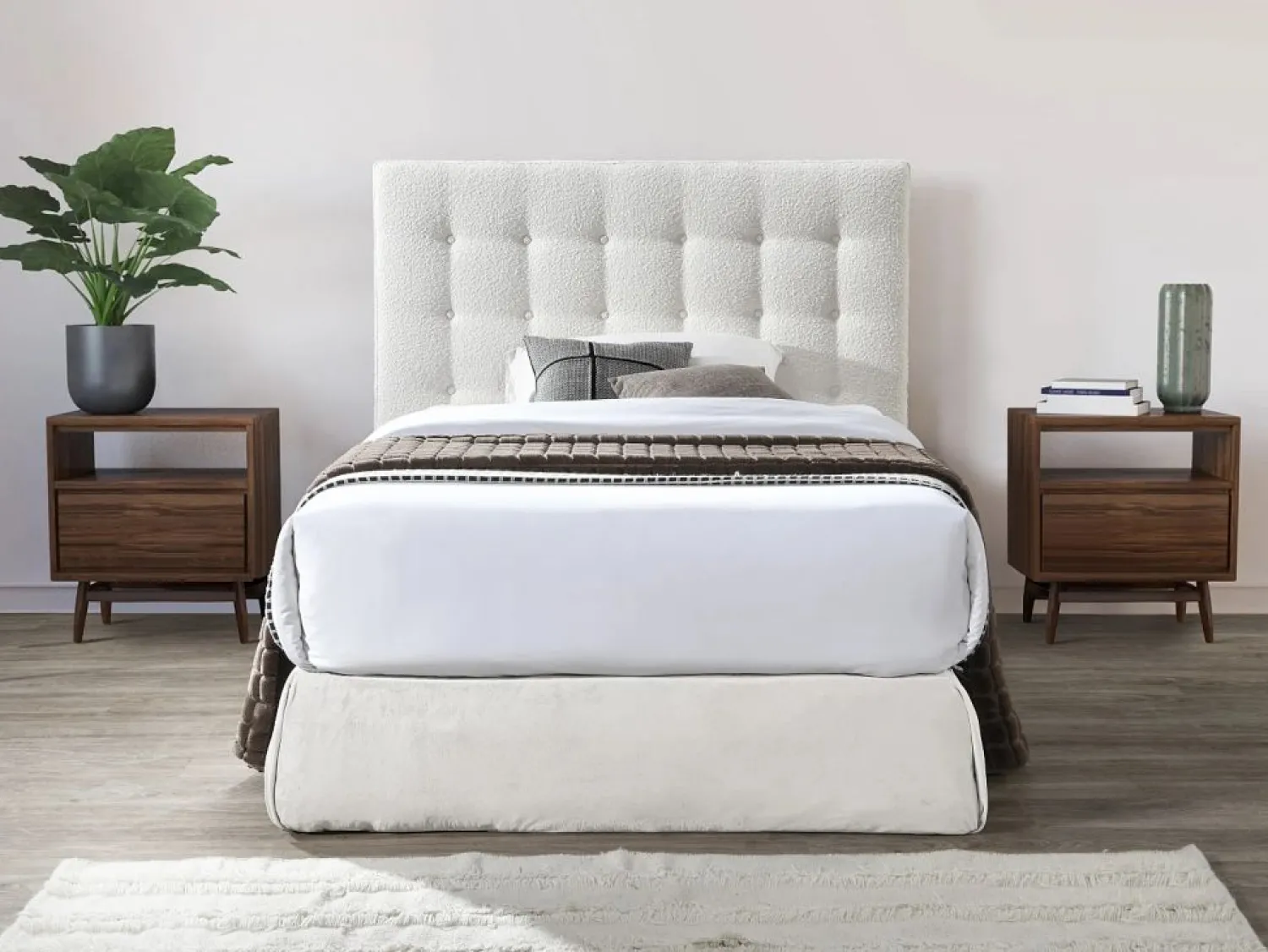Vente-unique Cabecero de cama capitoné 180 cm en tela bouclé - FRANCESCO