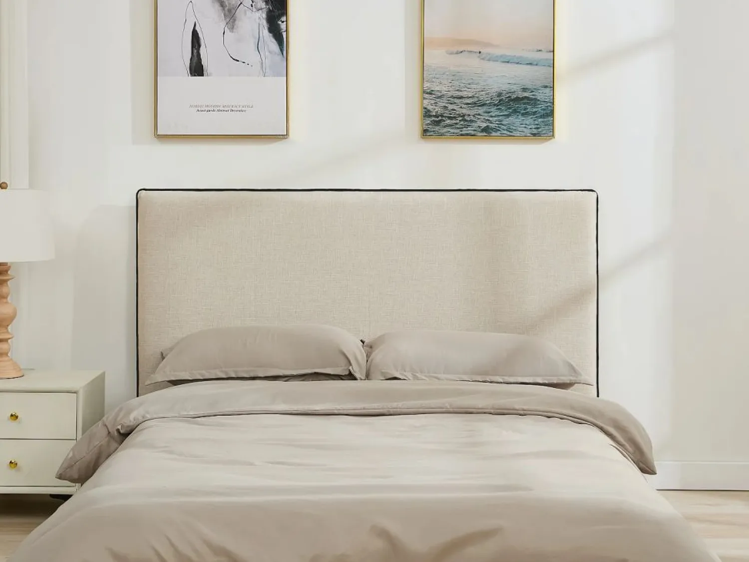 Outlet Vente-unique Cabecero desenfundable de 170 cm en algodón y lino color beige y negro - CHESMA Negro / Beige