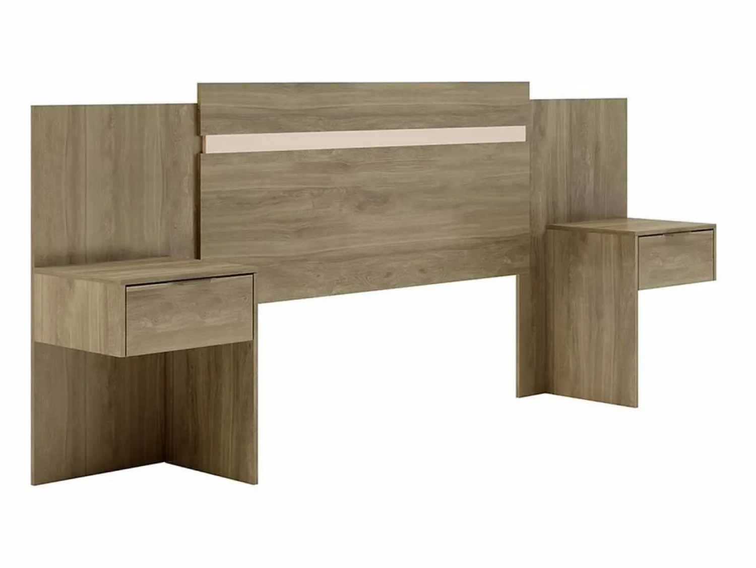 Cabecero extensible con mesas de noche y 2 cajones 140/160 cm natural. PARATI Cabecero Y Puente De Cama