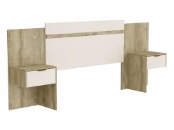Outlet Cabecero extensible con mesas de noche 140/160 cm color natural y marfil - PARATI Cabecero Y Puente De Cama