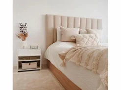Best Morfeo Descanso Cabecero tapizado nórdico líneas verticales tela antimanchas para cama 200 cm - 210x125 cm Beige