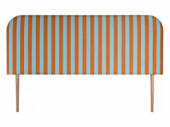 Discount Cabecero tapizado terciopelo a rayas azul y 160x97cm Cabecero Y Puente De Cama