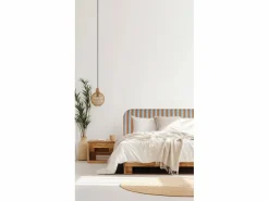 Discount Cabecero tapizado terciopelo a rayas azul y 160x97cm Cabecero Y Puente De Cama