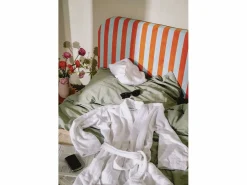 Cabecero tapizado terciopelo a rayas rojas y s 160x97cm