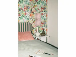Sale Cabecero tapizado terciopelo a rayas s y rosas 160x97cm Cabecero Y Puente De Cama