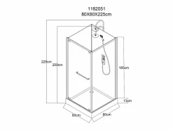 Best Shower & Design Cabina de ducha cuadrada - Altura ajustable - - L80 x l80 x Alt. 213/232 cm - BADONI Negro