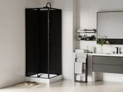 Best Shower & Design Cabina de ducha cuadrada - Altura ajustable - - L80 x l80 x Alt. 213/232 cm - BADONI Negro
