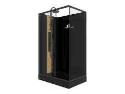 Shower & Design Cabina de ducha de hidromasaje reversible, mate y bambú, L120 x Al225 cm, VITUNA