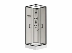 Shower & Design Cabina de ducha de hidromasaje de fibra de bambú - Negro - L80 x A80 x H225 cm - ARDALI