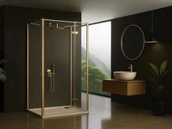 Outlet Rea Cabina De Ducha De Pared Atlas Brush Gold 80X80 Right Dorado