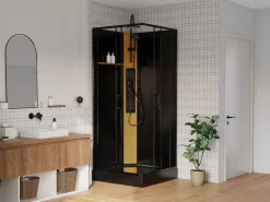 Best Shower & Design Cabina de ducha hidromasaje con panel de bambú - L90 x l90 x H225 cm - DESULO Negro