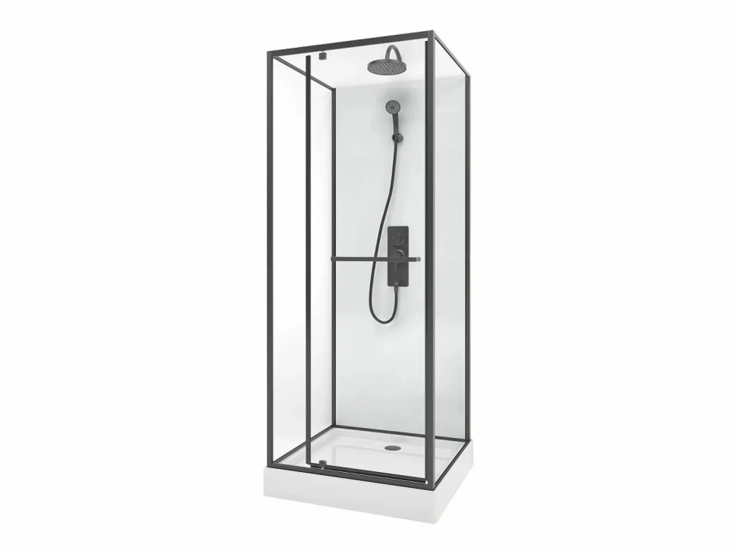 Best Shower & Design Cabina de ducha reversible con altura ajustable, L80 x Ancho80 x Altura213/232 cm, SAVITO Negro / Blanco