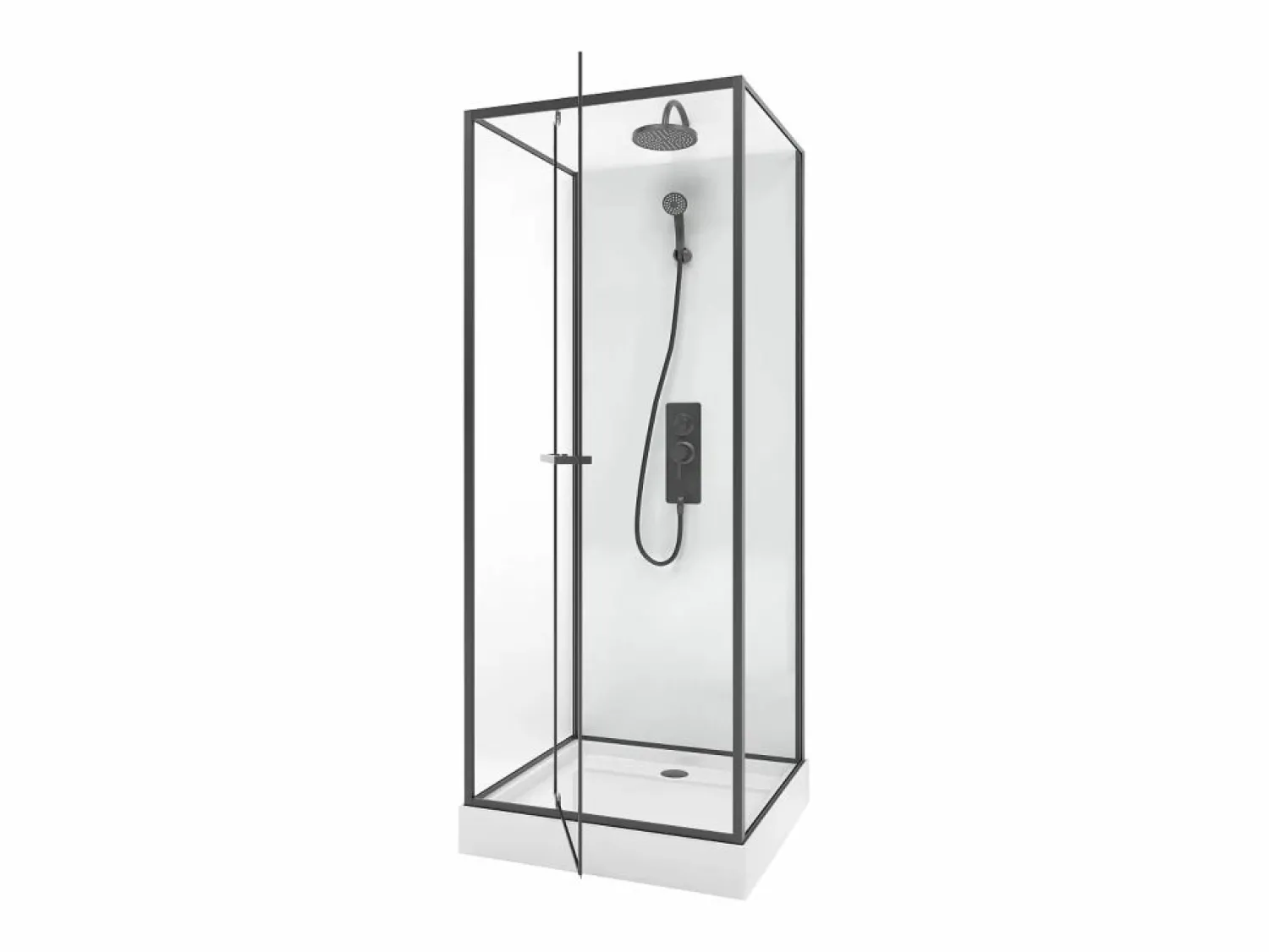 Best Shower & Design Cabina de ducha reversible con altura ajustable, L80 x Ancho80 x Altura213/232 cm, SAVITO Negro / Blanco