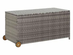 New vidaxl Caja almacenaje jardín ratán sintético claro 120x65x61 cm Gris