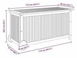 Hot vidaxl Caja de almacenaje de jardín ruedas acacia maciza 113x50x58 cm Color natural claro