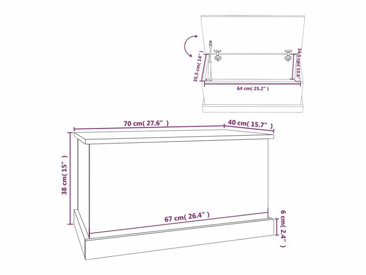 vidaxl Caja de almacenaje de madera de ingeniería blanca 70x40x38 cm