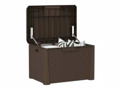 Clearance Caja de almacenaje jardín con cojín de asiento PP marrón 125 L Baúl De Jardín