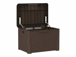Clearance Caja de almacenaje jardín con cojín de asiento PP marrón 125 L Baúl De Jardín