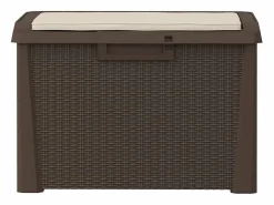 Clearance Caja de almacenaje jardín con cojín de asiento PP marrón 125 L Baúl De Jardín