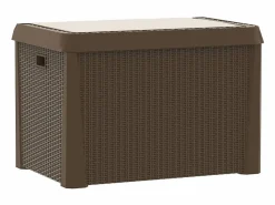 Clearance Caja de almacenaje jardín con cojín de asiento PP marrón 125 L Baúl De Jardín