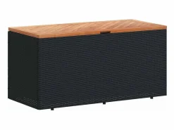 Online vidaxl Caja de almacenaje jardín madera acacia ratán 110x50x54cm Negro