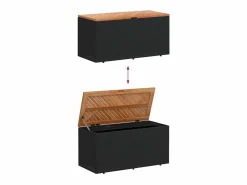 Online vidaxl Caja de almacenaje jardín madera acacia ratán 110x50x54cm Negro