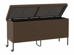 Hot Caja de almacenamiento de jardín con ruedas, marrón, 160x55x75 cm, resina trenzada Marru00f3n