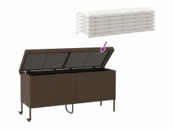 Hot Caja de almacenamiento de jardín con ruedas, marrón, 160x55x75 cm, resina trenzada Marru00f3n