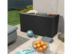 Caja de almacenamiento de jardín antracita ratán PP 120x56x63cm ES265378 Baúl De Jardín