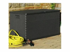 Caja de almacenamiento de jardín antracita ratán PP 120x56x63cm ES265378 Baúl De Jardín