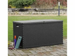 Caja de almacenamiento de jardín antracita ratán PP 120x56x63cm ES265378 Baúl De Jardín