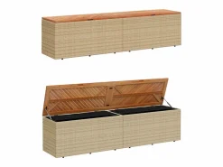 Caja de almacenamiento de jardín hecha de resina tejida y madera de acacia