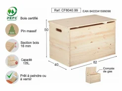 Outlet Caja de almacenamiento de pino en bruto 135 litros Baúl Y Arcón