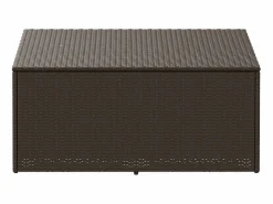 Caja de almacenamiento de jardín marrón 110x50x58 cm resina tejida