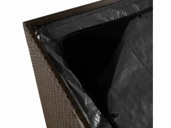 Caja de almacenamiento de jardín marrón 110x50x58 cm resina tejida