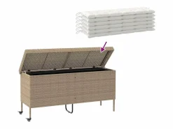 Caja de almacenamiento de jardín con ruedas, 160x55x75 cm, resina trenzada Beige
