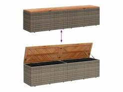 Outlet Caja de almacenamiento de jardín hecha de resina trenzada y madera de acacia Gris
