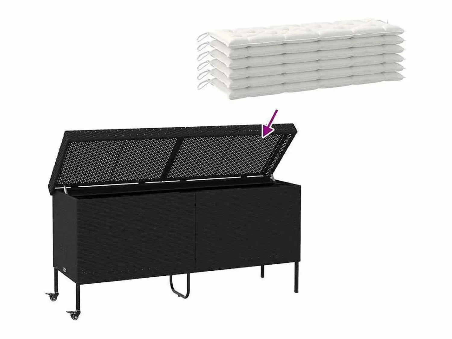 Best Caja de almacenamiento para jardín de mimbre de resina negra y ruedas Negro