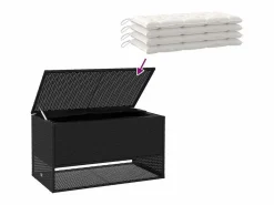 Clearance Caja de cojín exterior negra 100x55x55,5cm resina tejida Negro