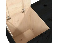 Caja de lavandería negra 88,5x44x66 cm Madera maciza de pino Negro