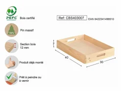 New Caja de madera 40 x 30 x 7 cm Cesta