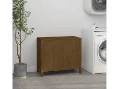New Caja de ropa marrón miel 88,5x44x76 cm Madera maciza de pino Cesto De Ropa