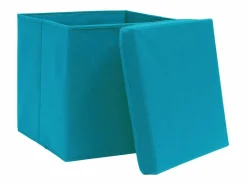 Cajas de almacenaje con tapa 4 uds 28x28x28cm celeste Baúl De Jardín