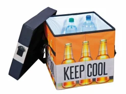 ebuy24 Cajas de almacenamiento Fabo, bolsa refrigeradora, taburete, con tapa, negro, blanco, naranja.