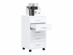 vidaxl Cajonera con ruedas madera contrachapada blanco brillante