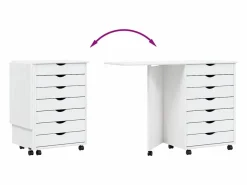 Outlet vidaxl Cajonera con ruedas y escritorio MOSS madera maciza pino Blanco