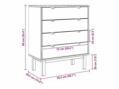 vidaxl Cajonera OTTA madera maciza de pino 76,5x39,5x90 cm