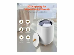 Discount Calentador de Toallas 20 L SucceBuy, Cubo Secatoallas para Baño, con Regulación de Temperatura, Temporizador 20/40/60/90 min e Indicador LED Toallero Eléctrico