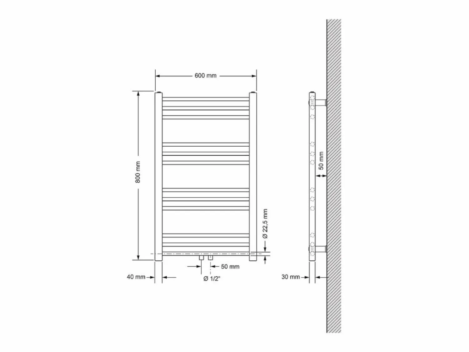 Discount Calentador de toallas no eléctrico Sahara, 600 x 800 mm, , conexión central Toallero Eléctrico